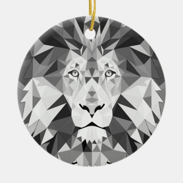 Silver Geometric Lion Ceramic Ornament (Front)