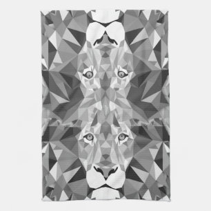 Silver Geometric Lion Tea Towel