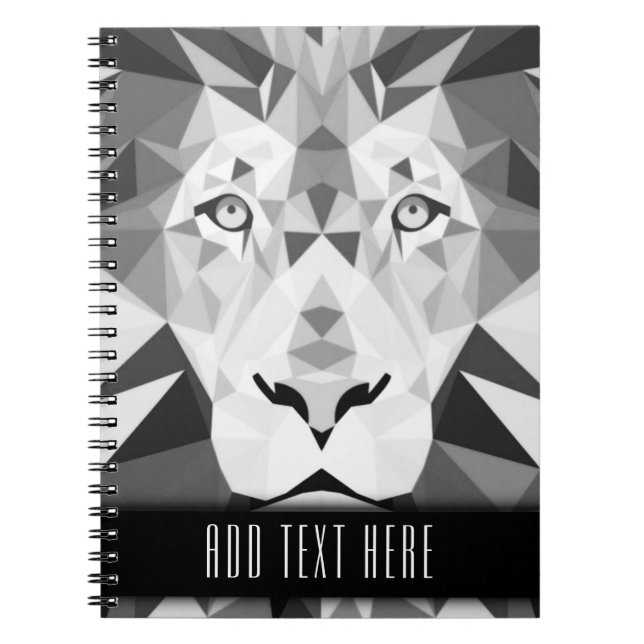 Silver Geometric Lion with Custom Text Notebook (Front)