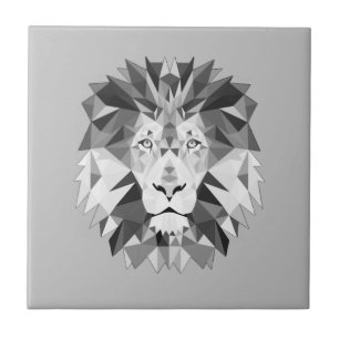 Silver Geometric Lions Head Ceramic Tile