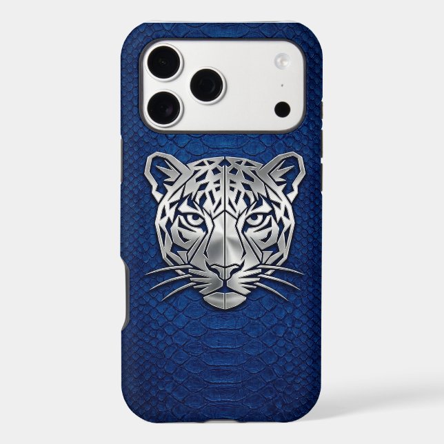 Silver Geometric Tiger Blue Snakeskin iPhone 17 Pr (Back)