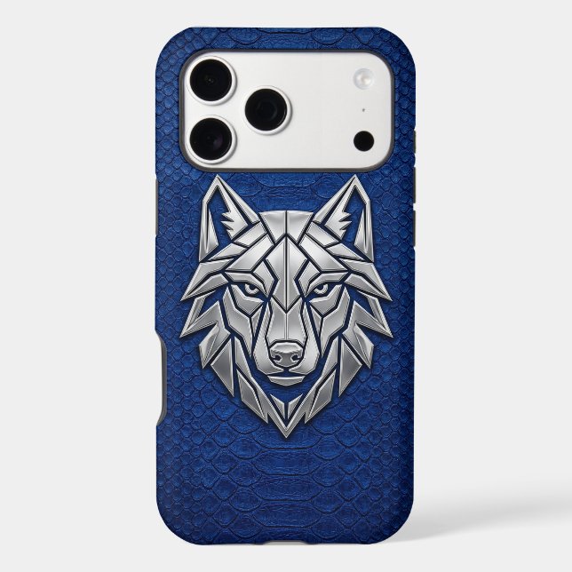 Silver Geometric Wolf Blue Snakeskin iPhone (Back)