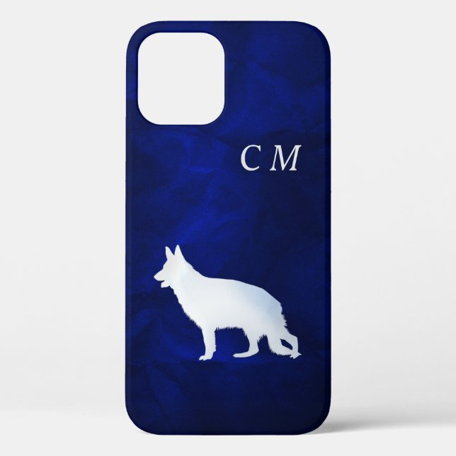 Silver German Shepherd Dog Royal Blue Monogram Case-Mate iPhone Case (Back)