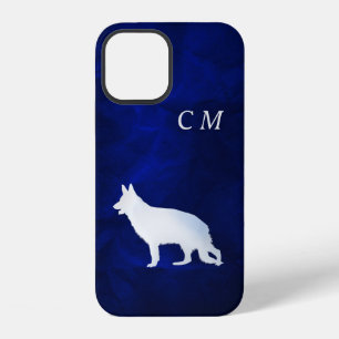 Silver German Shepherd Dog Royal Blue Monogram iPhone 12 Case
