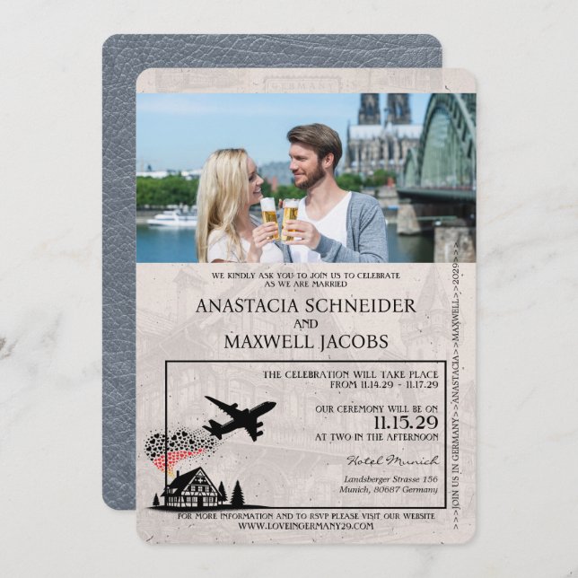 Silver Germany Passport Wedding Invitation (Front/Back)