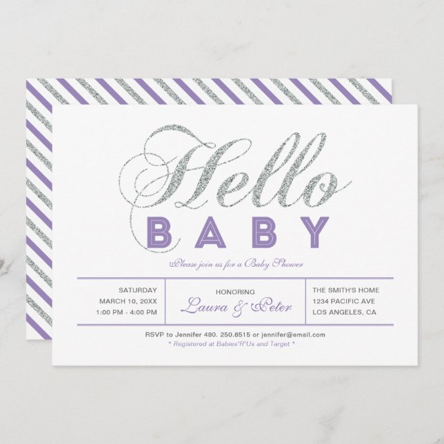 Silver | Girl, Modern Typography Baby Shower Invitation (Front/Back)