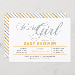 Silver   Girl, Modern Typography Baby Shower Invitation