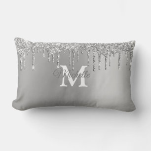 Silver Glam and Glitter Personalized Monogram Lumbar Cushion