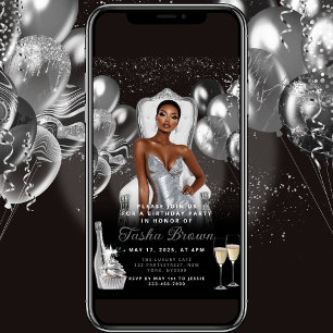 Silver Glam Balloons Royal Birthday Invitation