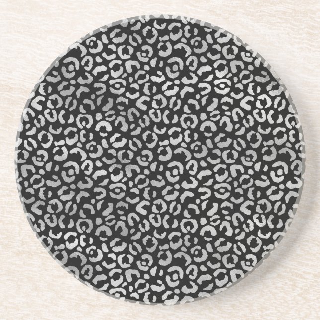 Silver Glam Black Leopard Print Coaster (Front)