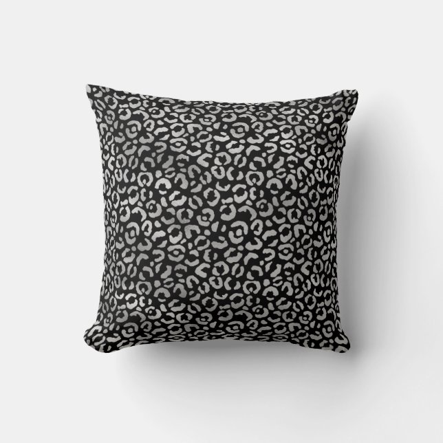 Silver Glam Black Leopard Print Cushion (Front)