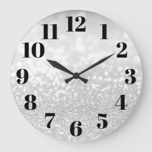 Silver Glam Bokeh Glitter Large Clock
