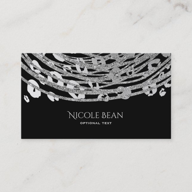 Silver Glam Cheetah Print Exotic Beauty Business Card (Front)