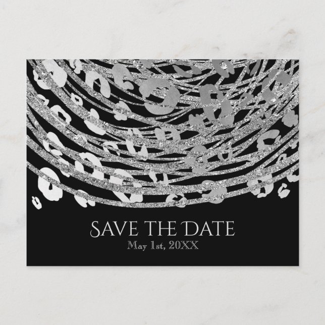 Silver Glam Cheetah Print Exotic Save the Date Announcement Postcard (Front)