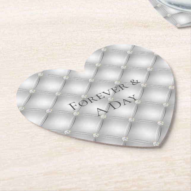 Silver Glam Diamond Wedding Paper Coaster (Angled)