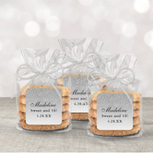 Silver Glam Glitter Personalised Square Sticker