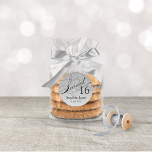 Silver Glam Glitter Sweet 16 Personalised Classic Round Sticker
