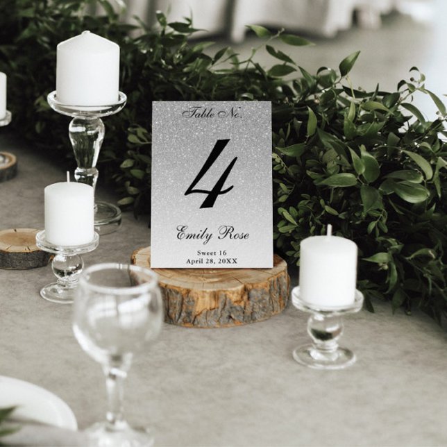 Silver Glam Glitter Table Number Card (Creator Uploaded)