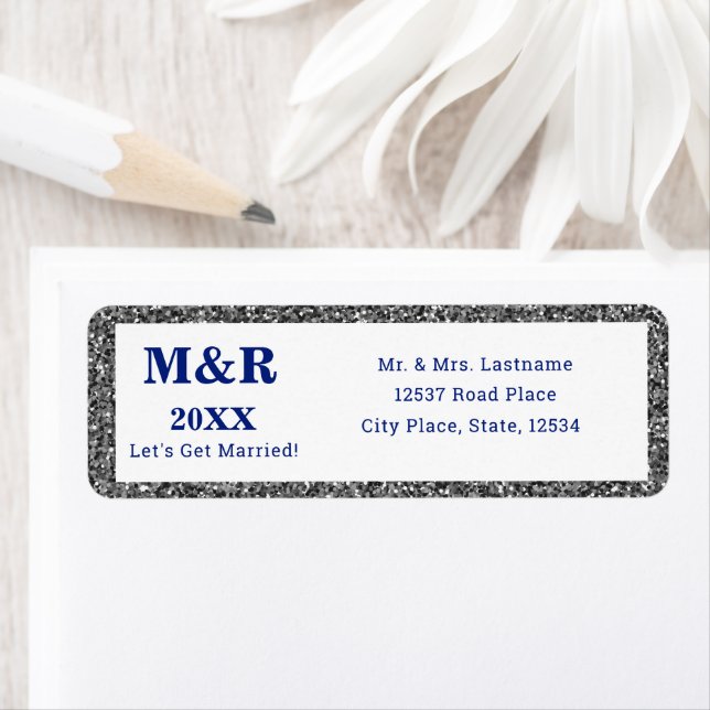 Silver Glam & Royal Blue Wedding Address Return Address Label (Insitu)