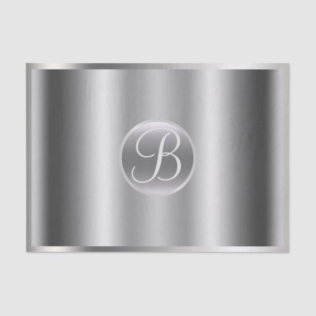 Silver Glam Shine Elegant Monogram Letter Initial Tissue Paper (Front)