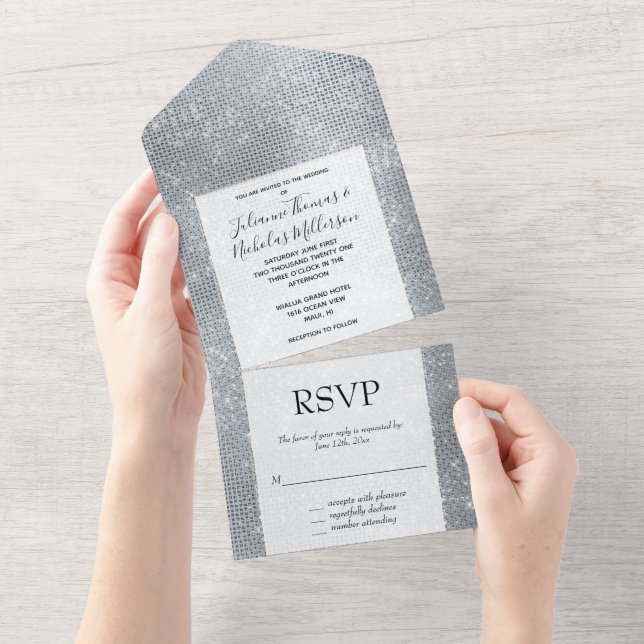 Silver Glam Sparkle All In One Invitation (Tearaway)
