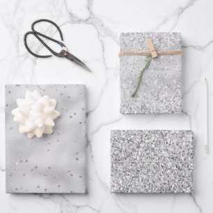 Silver Glam Sparkle Confetti Glitter Wrapping Paper Sheet