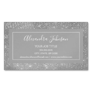 Silver Glam Sparkle Modern and Elegant Magnetic Business Card