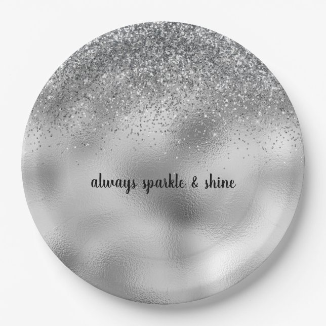 Silver Glam Sparkle Paper Plate (Front)