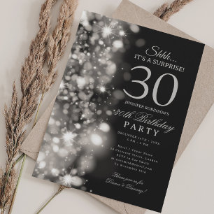 Silver Glam Surprise 30th Birthday Party Invitation