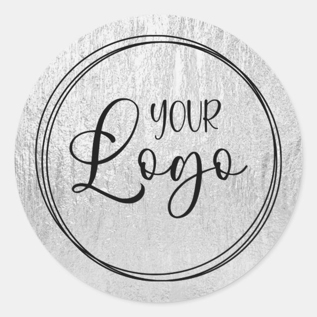 Silver Glam Texture Logo Classic Round Sticker (Front)