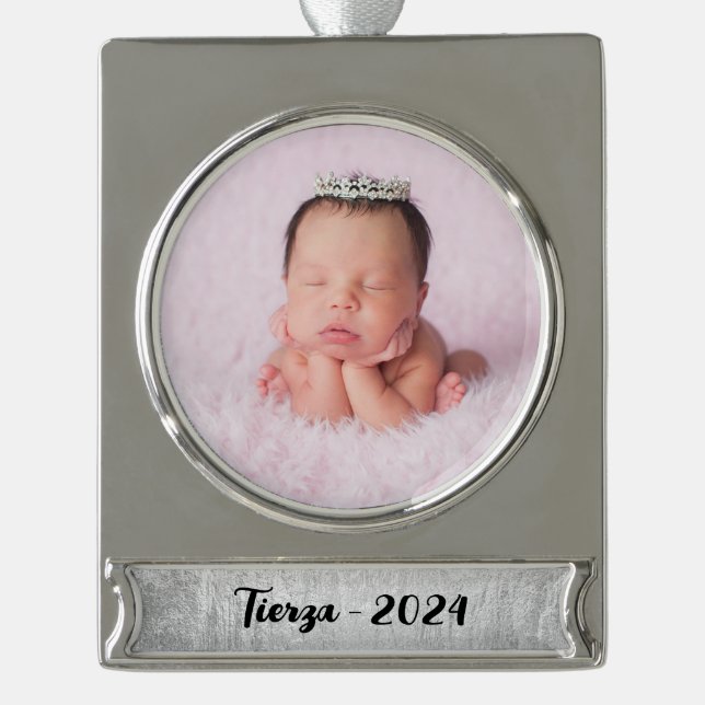 Silver Glam Texture Personalised Silver Plated Banner Ornament (Front)