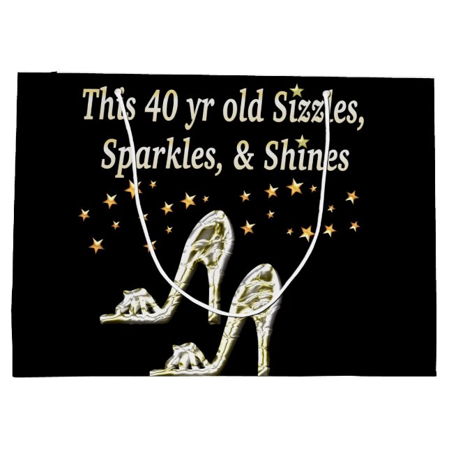 SILVER GLAMOROUS 40TH BIRTHDAY DESIGN LARGE GIFT BAG (Back)