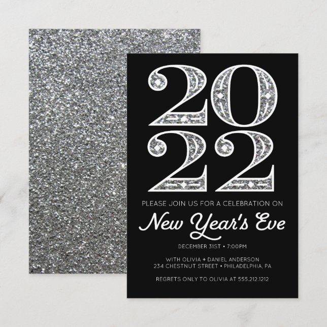 Silver Glamourous New Year's Eve Party Invitations (Front/Back)