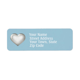 Silver glass heart return address label