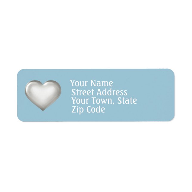 Silver glass heart return address label (Front)