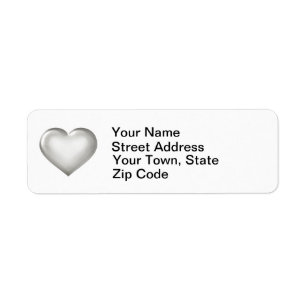 Silver Glass Heart Return Address Label