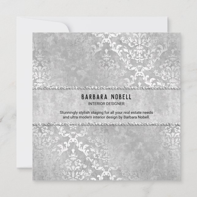 Silver Glimmer Damask Elegant Wedding Invitation (Back)
