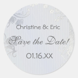 Silver Glimmer Save the Date Classic Round Sticker