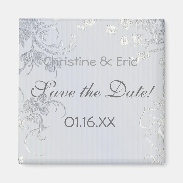 Silver Glimmer Save the Date Magnet (Front)