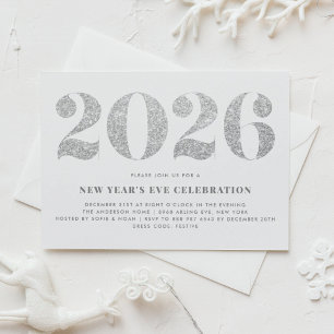 Silver Glitter 2024 New Year's Eve Party Invitation