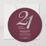 Silver Glitter 21st Birthday Burgundy Invitation<br><div class="desc">Create a unique one-of-a-kind 21st birthday party invitation with your modern elegant template for your upcoming party by clicking the "Personalise" button</div>