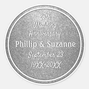 Silver Glitter 25th Wedding Anniversary Custom Classic Round Sticker