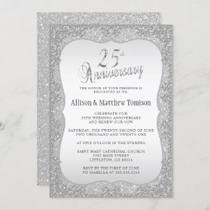 Silver Glitter 25th Wedding Anniversary   DIY Text Invitation