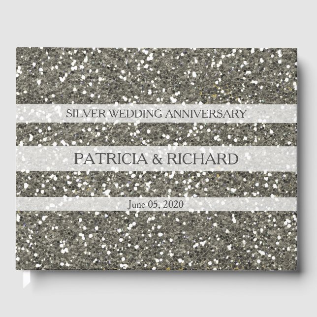 Silver Glitter 25th Wedding Anniversary Guest Book (Front)