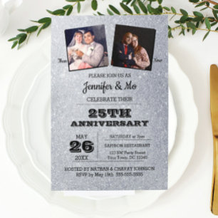 Silver Glitter 25th Wedding Anniversary Photo Invitation