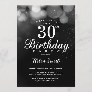 Silver Glitter 30th Birthday Invitation Card