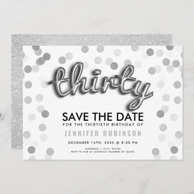 Silver Glitter 30th Birthday Save The Date Invitation (Front/Back)