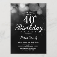 Silver Glitter 40th Birthday Invitation Card