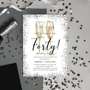 Silver Glitter 40th Birthday Party Invitation