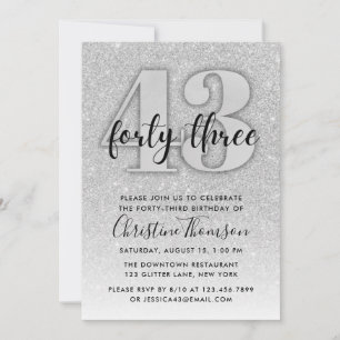 Silver Glitter 43rd Birthday Invitation